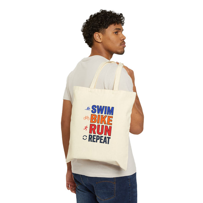 Triathlon Tote Bag — "Swim Bike Run Repeat" Canvas Tote
