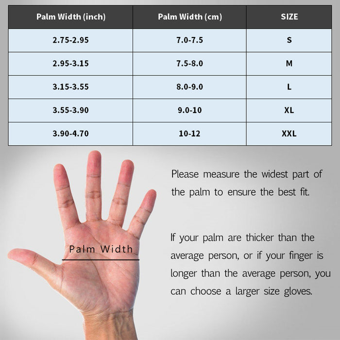 Triathlon Touch Screen Cycling Gloves - Food & Beverages - size chart