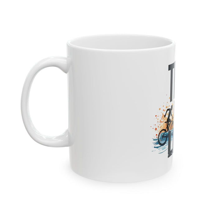 Triathlon Training Ceramic Coffee Mug - detail view