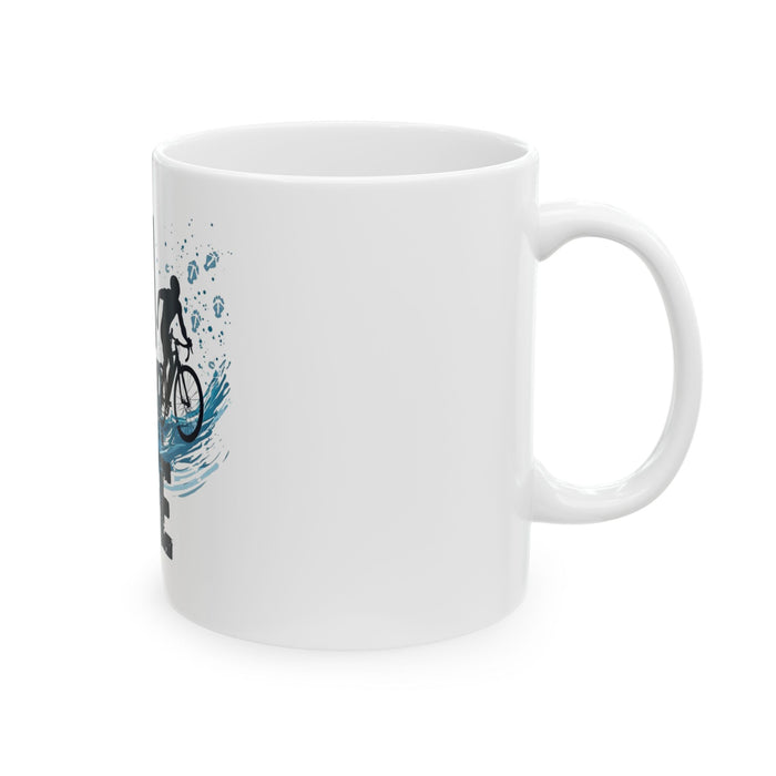 Triathlon Training Ceramic Coffee Mug - lifestyle view