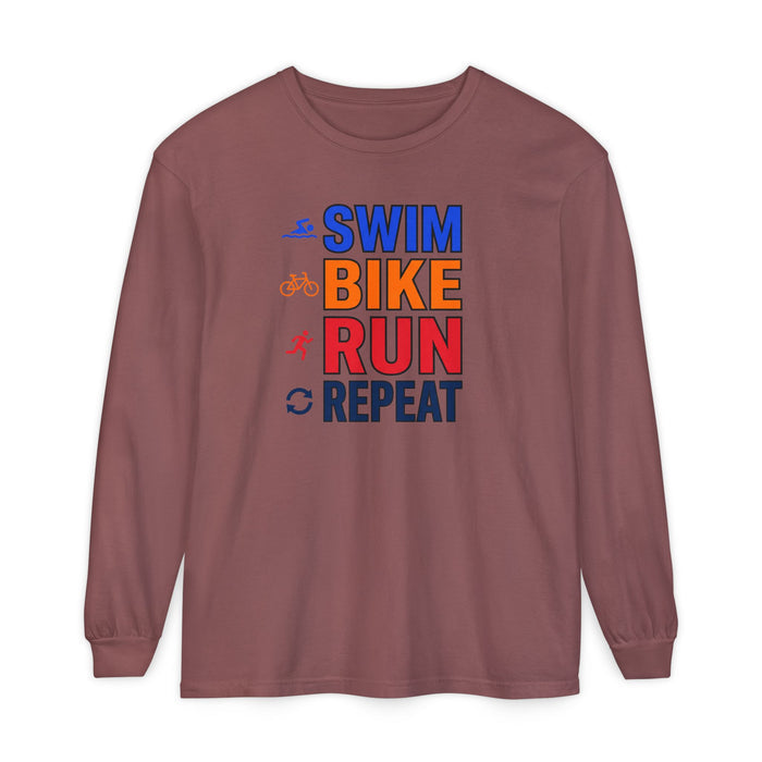 Triathlon Training Long Sleeve Shirt — "Swim Bike Run Repeat"