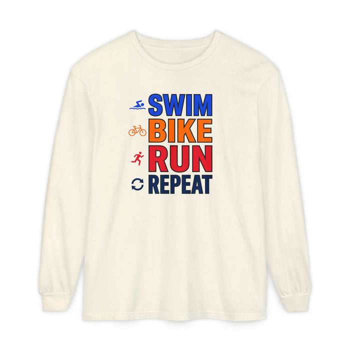Triathlon Training Long Sleeve Shirt — "Swim Bike Run Repeat"