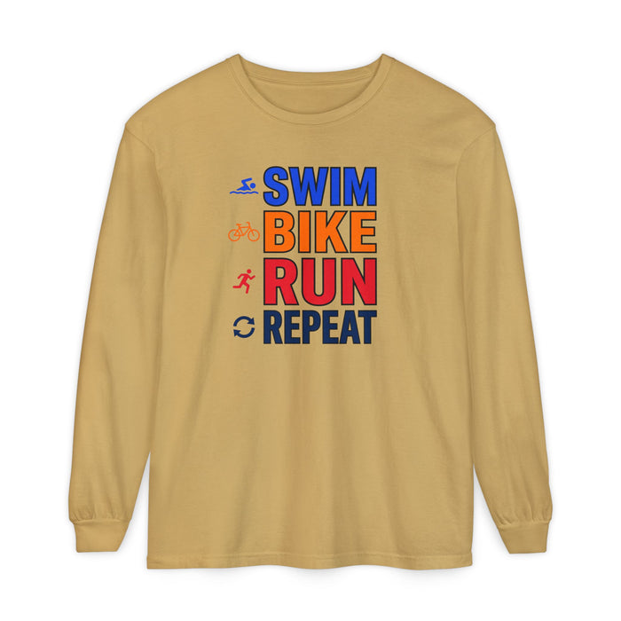 Triathlon Training Long Sleeve Shirt — "Swim Bike Run Repeat"
