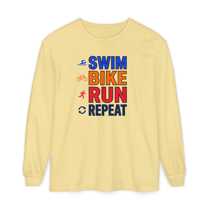 Triathlon Training Long Sleeve Shirt — "Swim Bike Run Repeat"