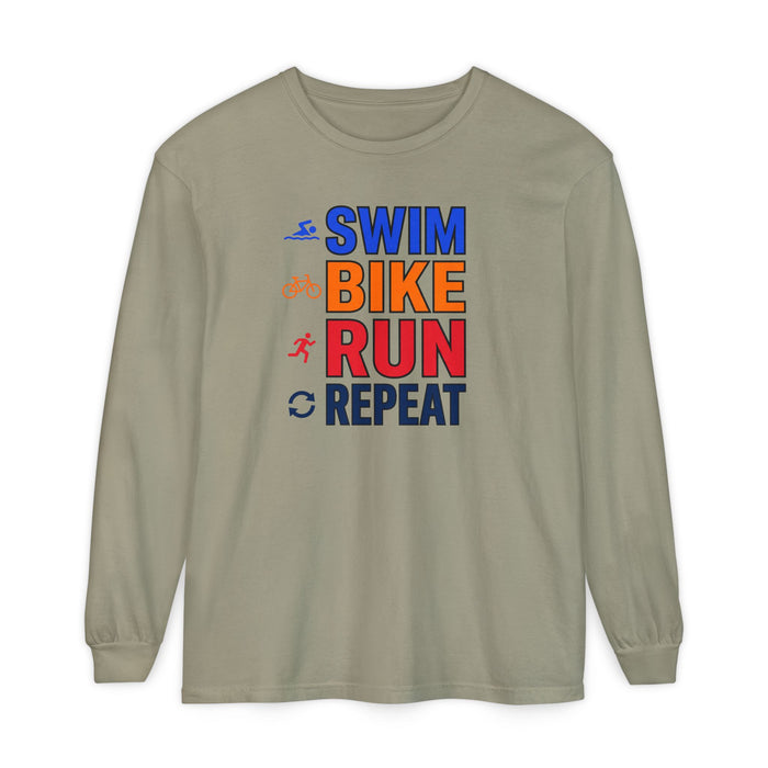 Triathlon Training Long Sleeve Shirt — "Swim Bike Run Repeat"