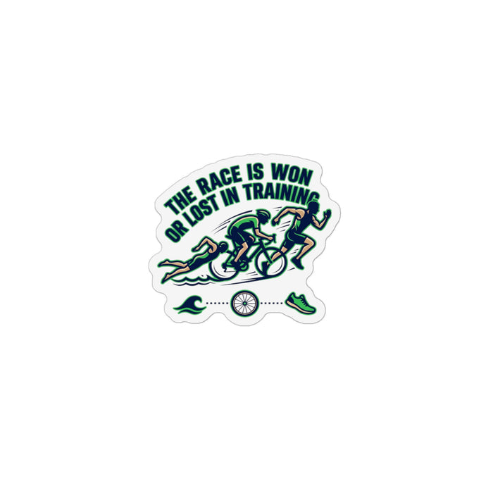 Triathlon Training Magnet — "The Race Is Won or Lost in Training" Custom Shape Magnet