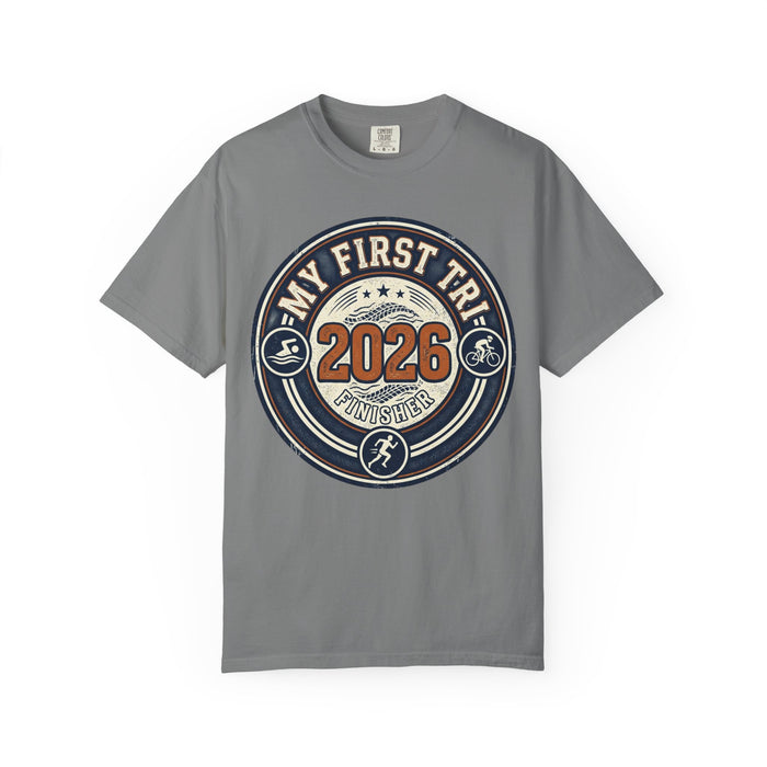 Triathlon Training Tee My First Tri 2026 - Vintage Crest, Heavyweigh
