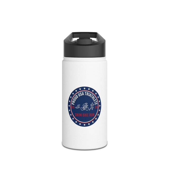Triathlon Water Bottle - Proud USA Triathlete Stainless Steel Reusable | Swim-Bike-Run