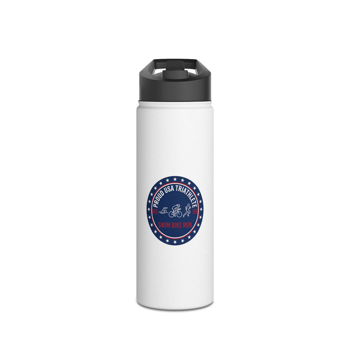 Triathlon Water Bottle - Proud USA Triathlete Stainless Steel Reusable | Swim-Bike-Run