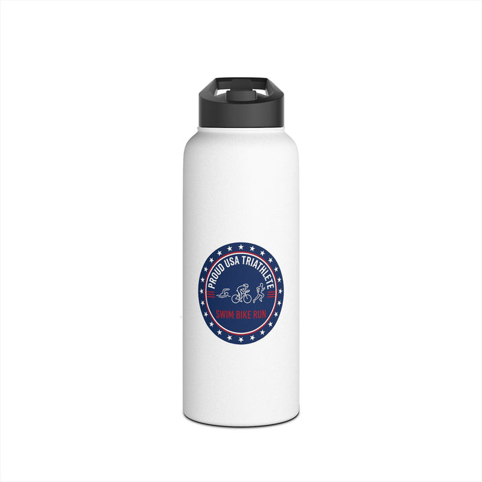 Triathlon Water Bottle - Proud USA Triathlete Stainless Steel Reusable | Swim-Bike-Run