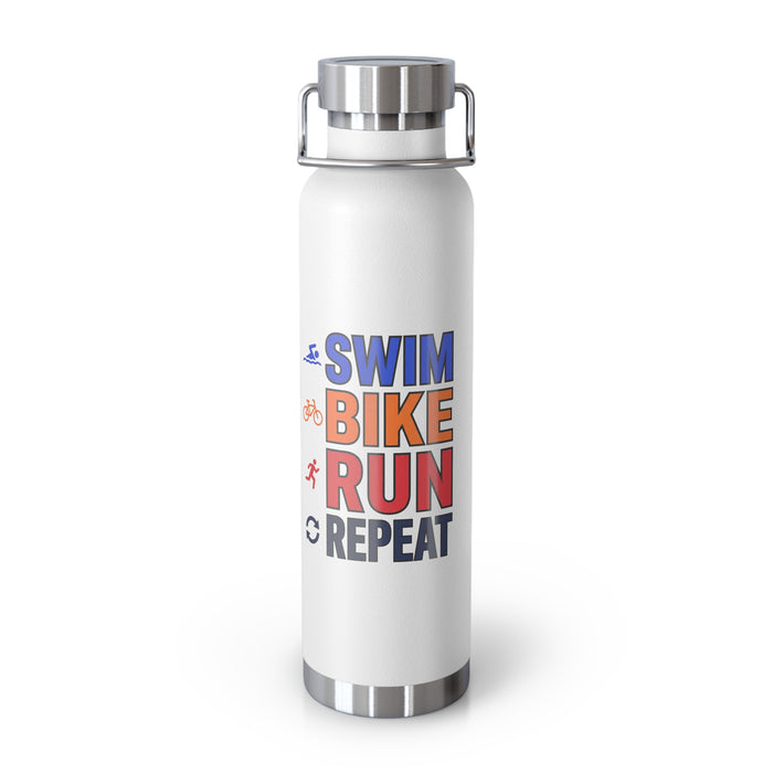 Triathlon Water Bottle – “Swim Bike Run Repeat” 22oz Insulated Stain