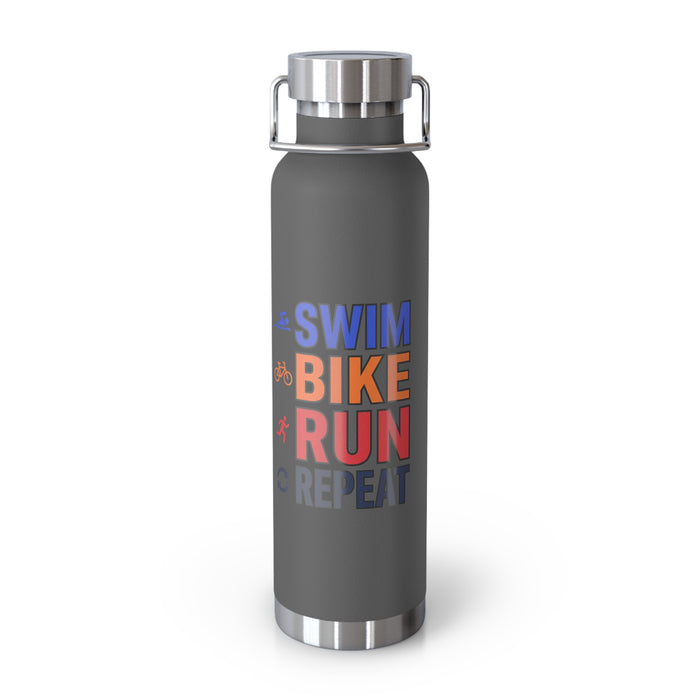 Triathlon Water Bottle – “Swim Bike Run Repeat” 22oz Insulated Stain