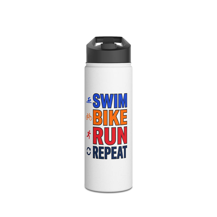 Triathlon Water Bottle — "Swim Bike Run Repeat" Stainless Steel Spor
