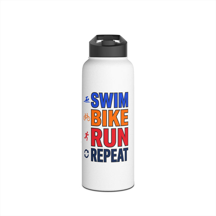 Triathlon Water Bottle — "Swim Bike Run Repeat" Stainless Steel Spor