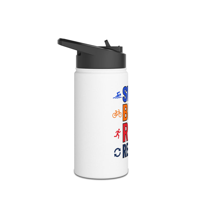 Triathlon Water Bottle — "Swim Bike Run Repeat" Stainless Steel Spor