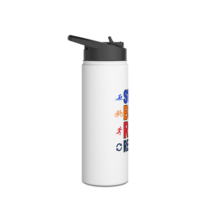 Triathlon Water Bottle — "Swim Bike Run Repeat" Stainless Steel Spor