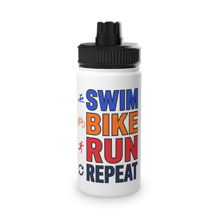 Triathlon Water Bottle — Swim Bike Run Repeat Stainless Steel Sports