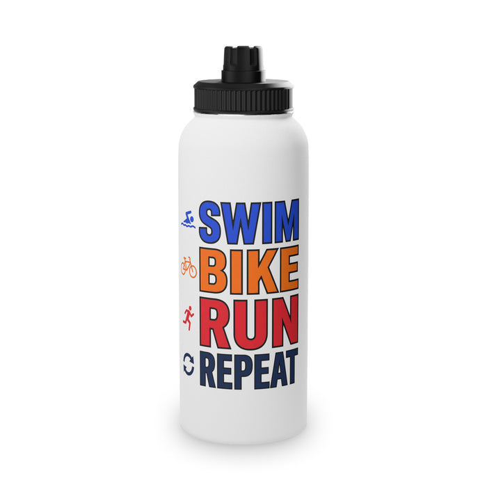 Triathlon Water Bottle — Swim Bike Run Repeat Stainless Steel Sports