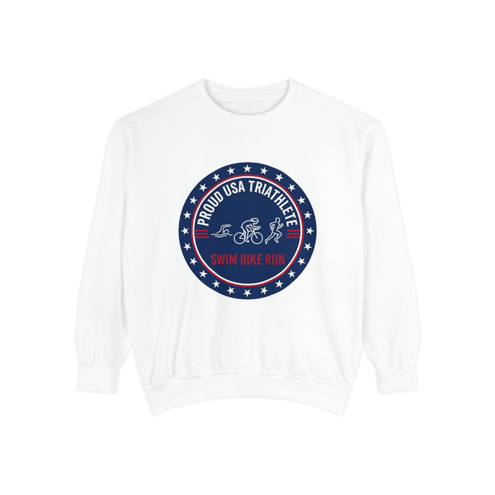 USA Triathlete Crewneck Sweatshirt - Proud Swim-Bike-Run Design for Triathlon Training