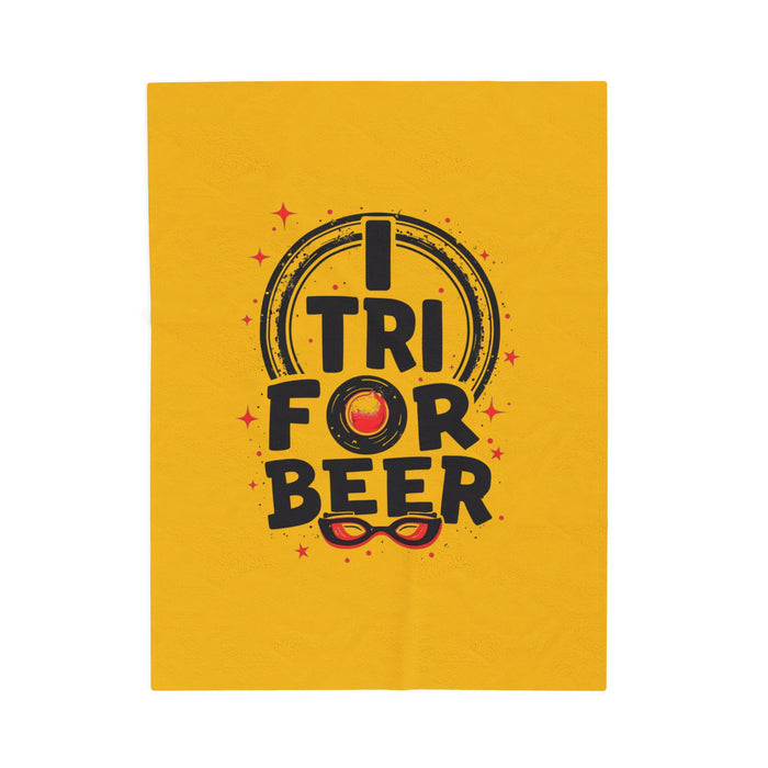 Velveteen Plush Throw Blanket - I Tri For Beer Graphic - All Over Prints - detail view