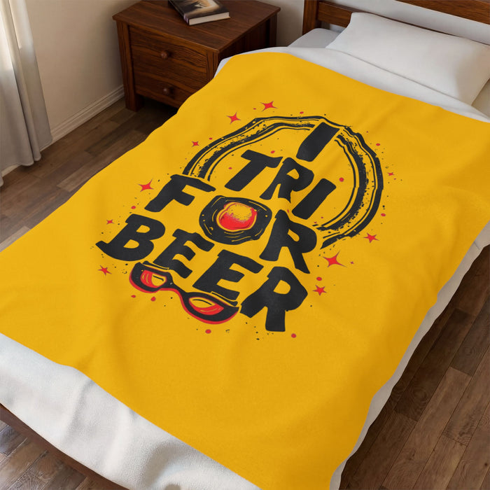 Velveteen Plush Throw Blanket - I Tri For Beer Graphic - All Over Prints - size chart
