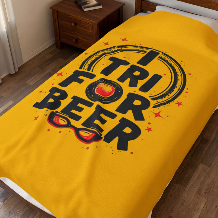 Velveteen Plush Throw Blanket - I Tri For Beer Graphic - All Over Prints - size chart