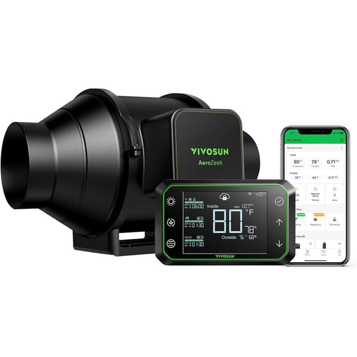 Vivosun Aerozesh S4 Inline Fan 4″ With E42A Temp & Humidity Wifi Controller