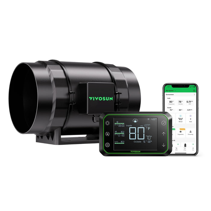 Vivosun Aerozesh S8 Inline Fan 8″ With E42A Temp & Humidity Wifi Controller