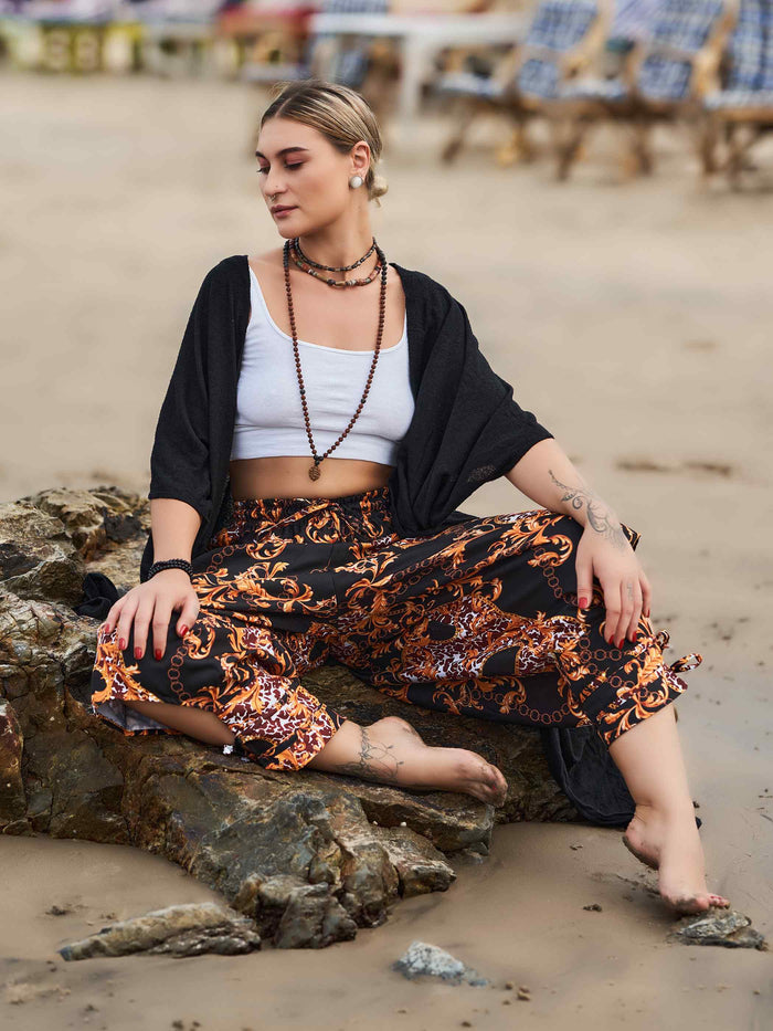 Buy Women's Abstract Floral Print Bohemian Hippy Harem Pants For Yoga