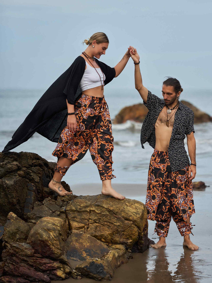 Buy Women's Abstract Floral Print Bohemian Hippy Harem Pants For Yoga