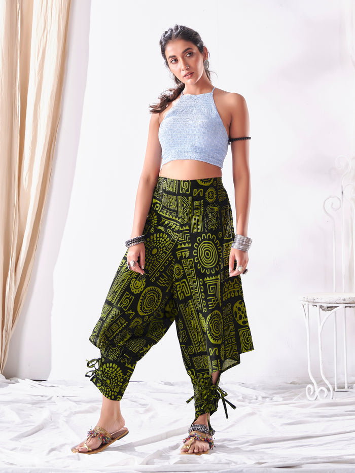 Women's Arabic Neon Green Boho Baggy Harem Track Pant image 2
