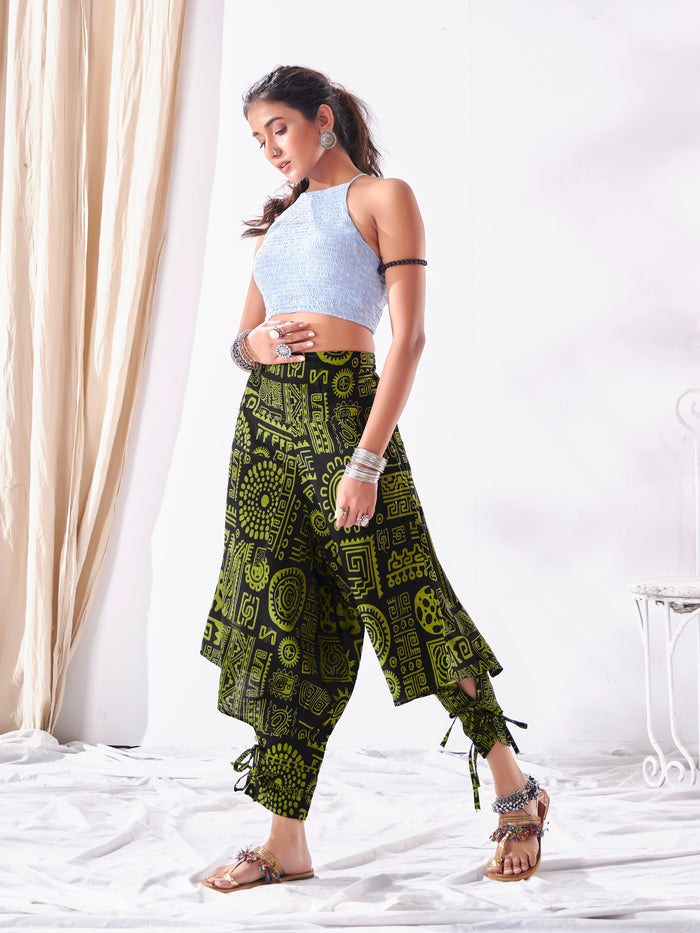 Women's Arabic Neon Green Boho Baggy Harem Track Pant image 4
