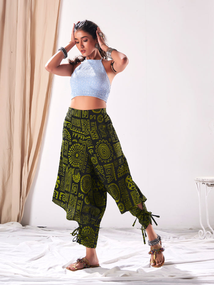Women's Arabic Neon Green Boho Baggy Harem Track Pant image 6