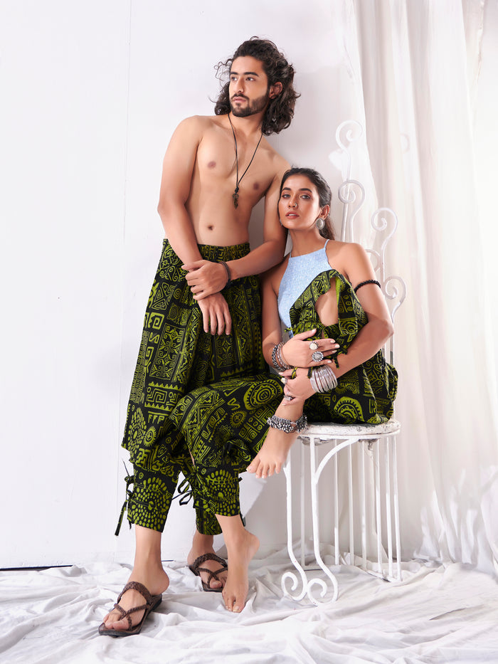 Women's Arabic Neon Green Boho Baggy Harem Track Pant image 7