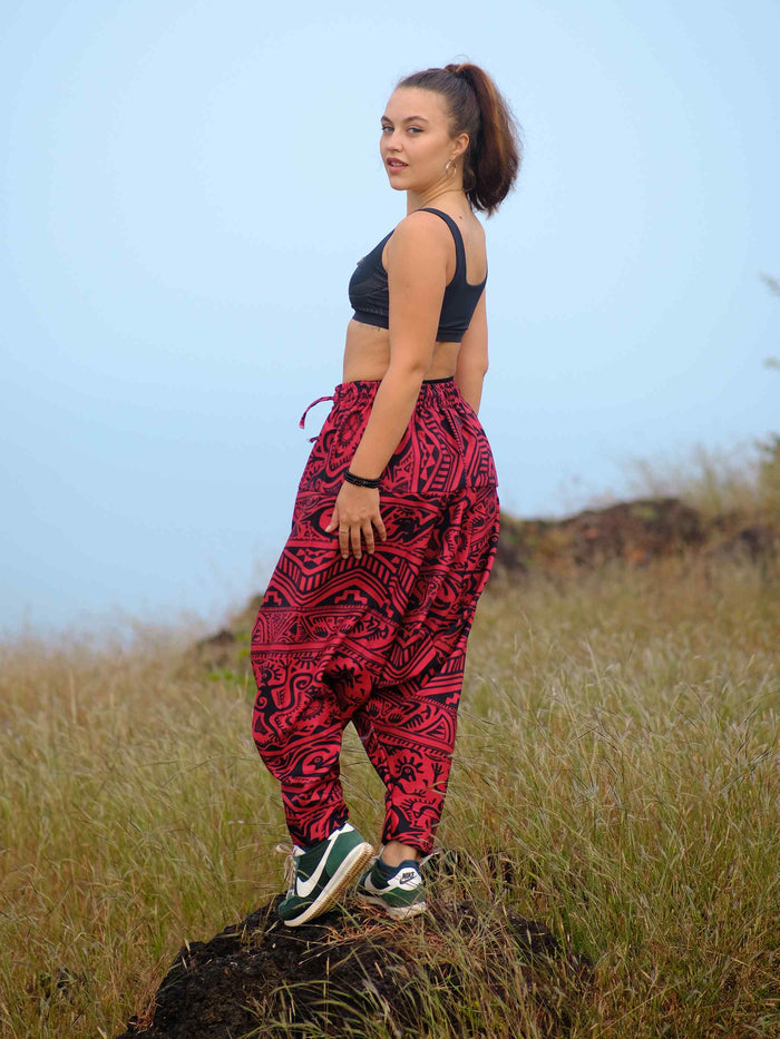 Women's Arabic Vintage Boho Hippy Red Harem Pants Aladdin Balloon Pyjamas For Travel image 4