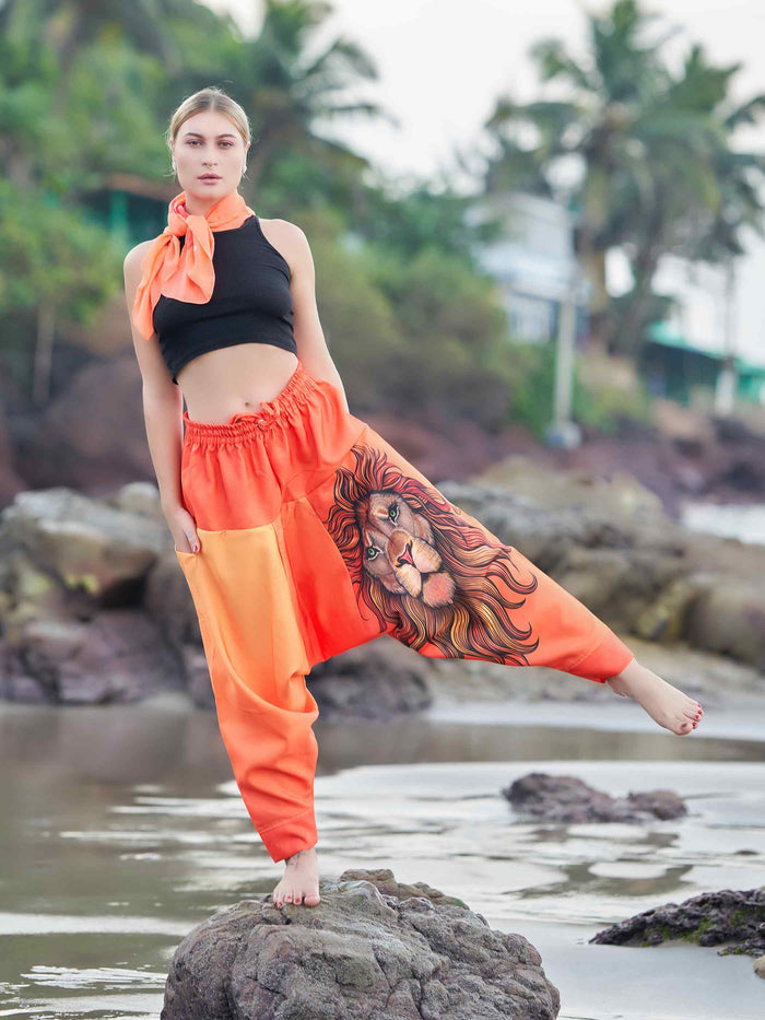Women's Artistic Orange Lion Bohemian Hippy Harem Pants For Yoga image 1