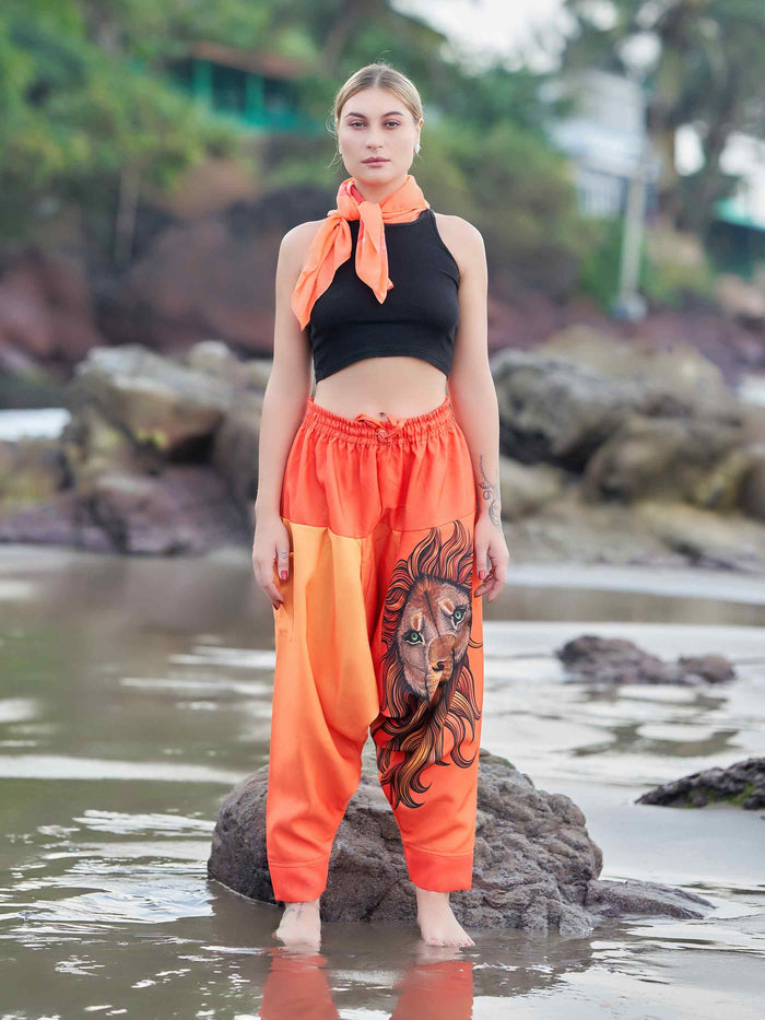 Women's Artistic Orange Lion Bohemian Hippy Harem Pants For Yoga image 2