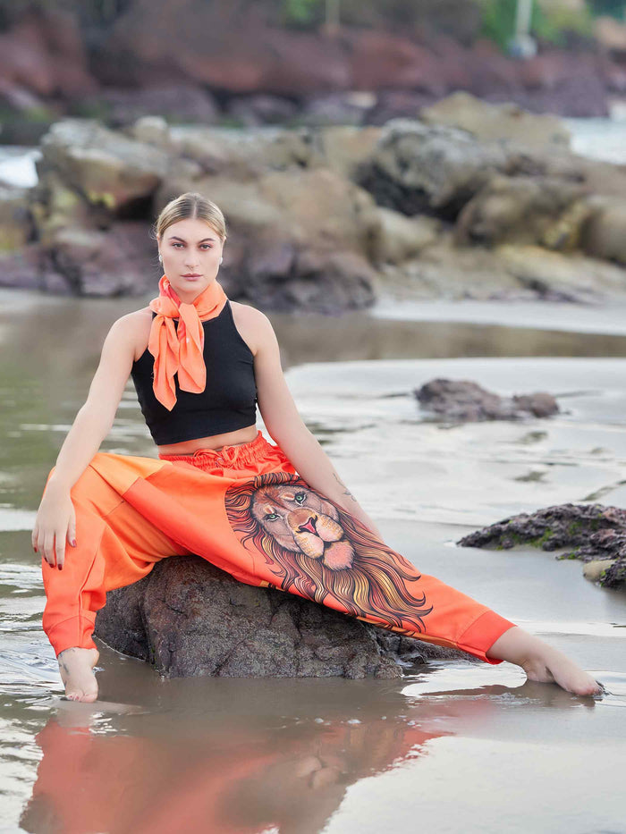 Women's Artistic Orange Lion Bohemian Hippy Harem Pants For Yoga image 5