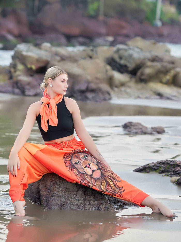 Women's Artistic Orange Lion Bohemian Hippy Harem Pants For Yoga image 6
