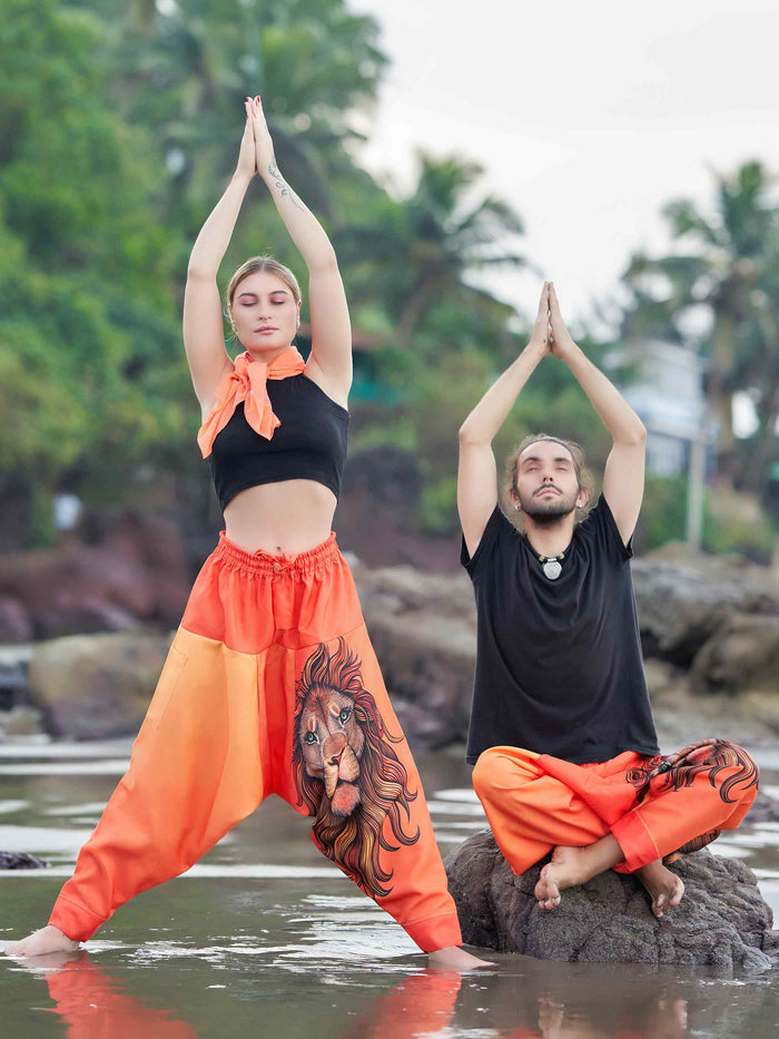 Women's Artistic Orange Lion Bohemian Hippy Harem Pants For Yoga image 7