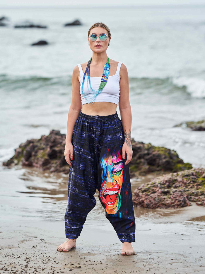 Women's Artistic Paint Print Bohemian Hippy Harem Hammer Pants image 1