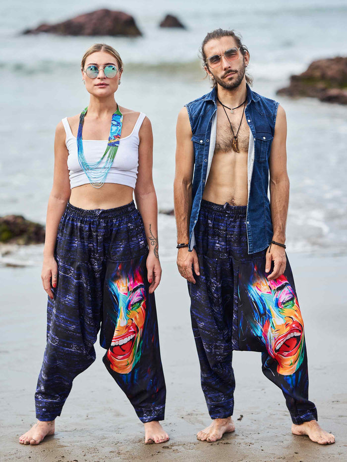 Women's Artistic Paint Print Bohemian Hippy Harem Hammer Pants image 5