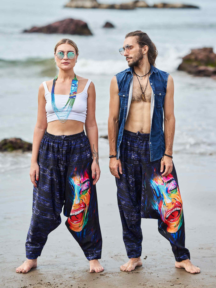 Women's Artistic Paint Print Bohemian Hippy Harem Hammer Pants image 6