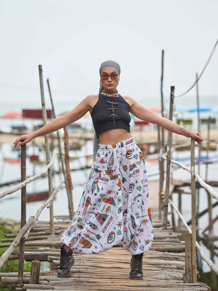 Women's Evil Eye Hippy Baggy Aladdin Bohemian Harem Pants For Travel Dance Yoga image 1