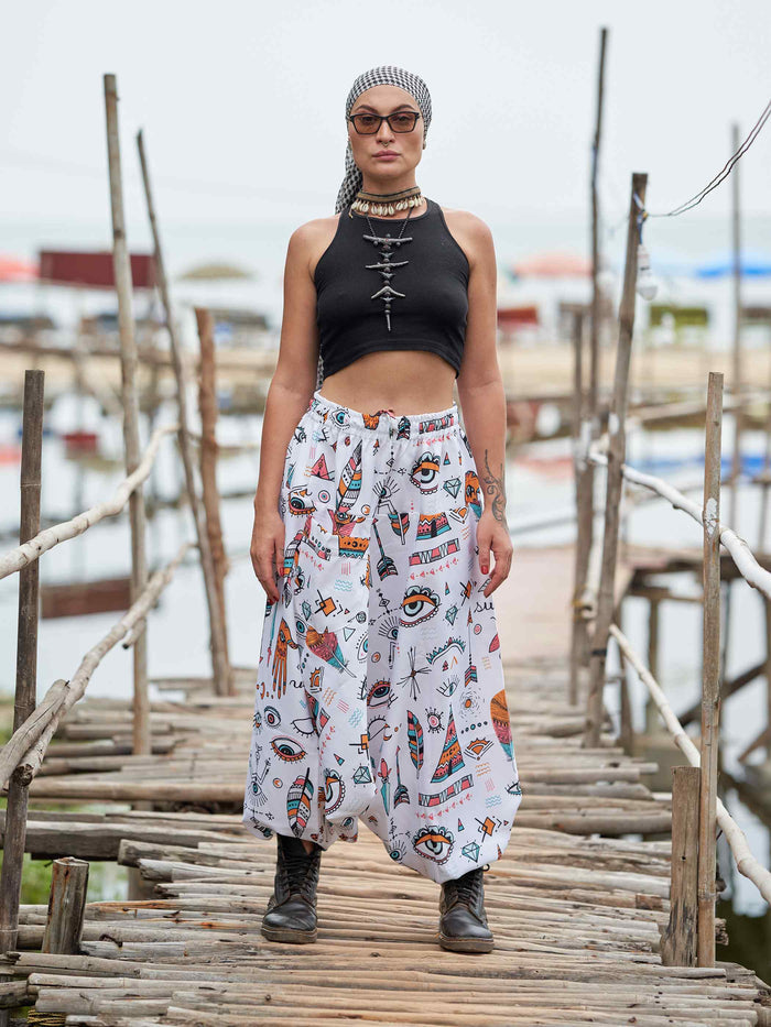 Women's Evil Eye Hippy Baggy Aladdin Bohemian Harem Pants For Travel Dance Yoga image 2