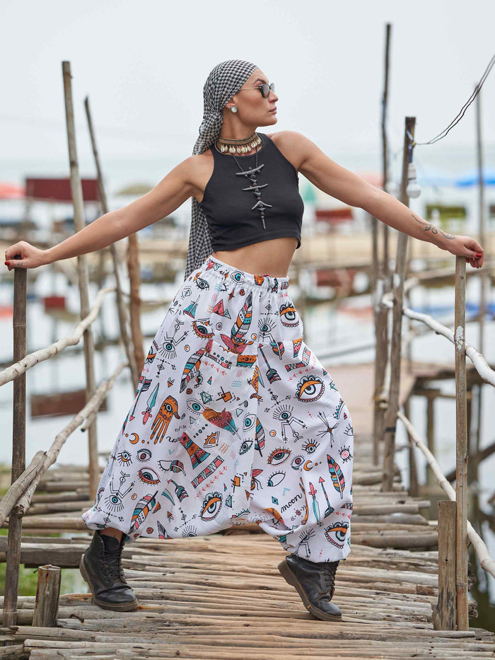 Women's Evil Eye Hippy Baggy Aladdin Bohemian Harem Pants For Travel Dance Yoga image 3