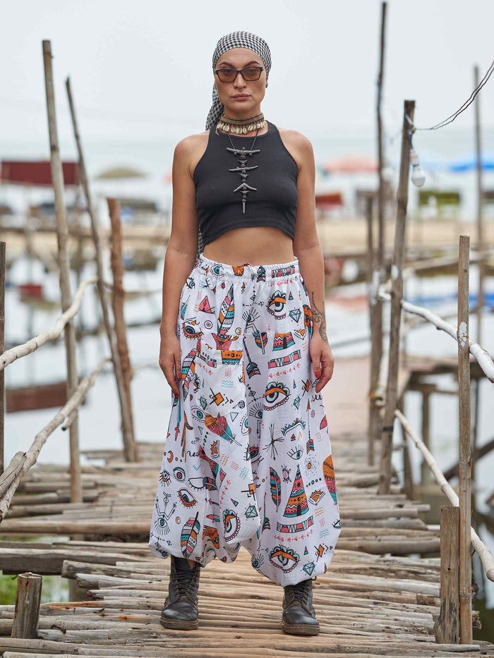 Women's Evil Eye Hippy Baggy Aladdin Bohemian Harem Pants For Travel Dance Yoga image 5
