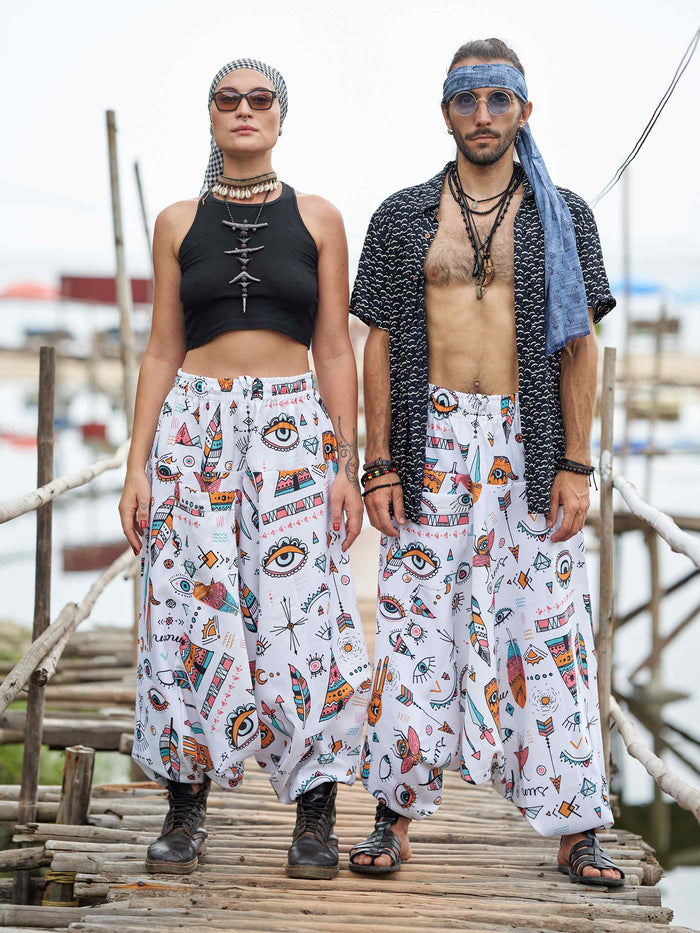 Women's Evil Eye Hippy Baggy Aladdin Bohemian Harem Pants For Travel Dance Yoga image 6