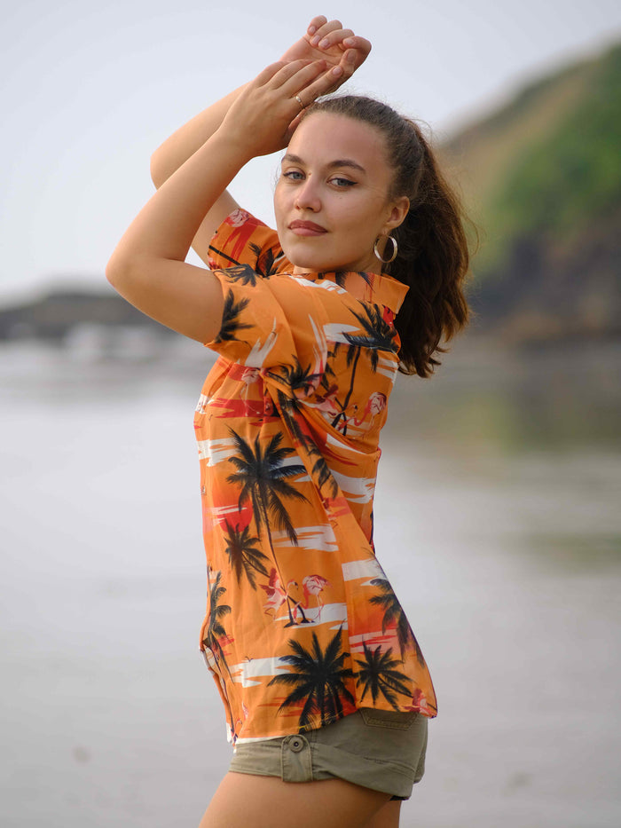 Women's Island Breeze Printed Net Beach Travel Shirt