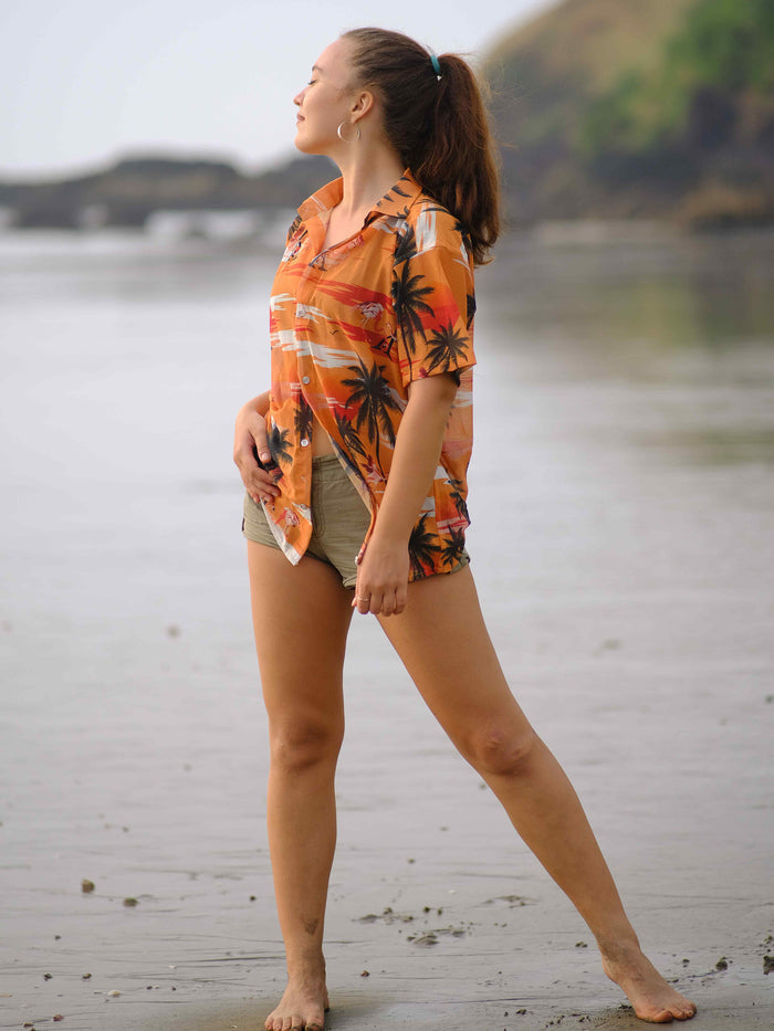 Women's Island Breeze Printed Net Beach Travel Shirt